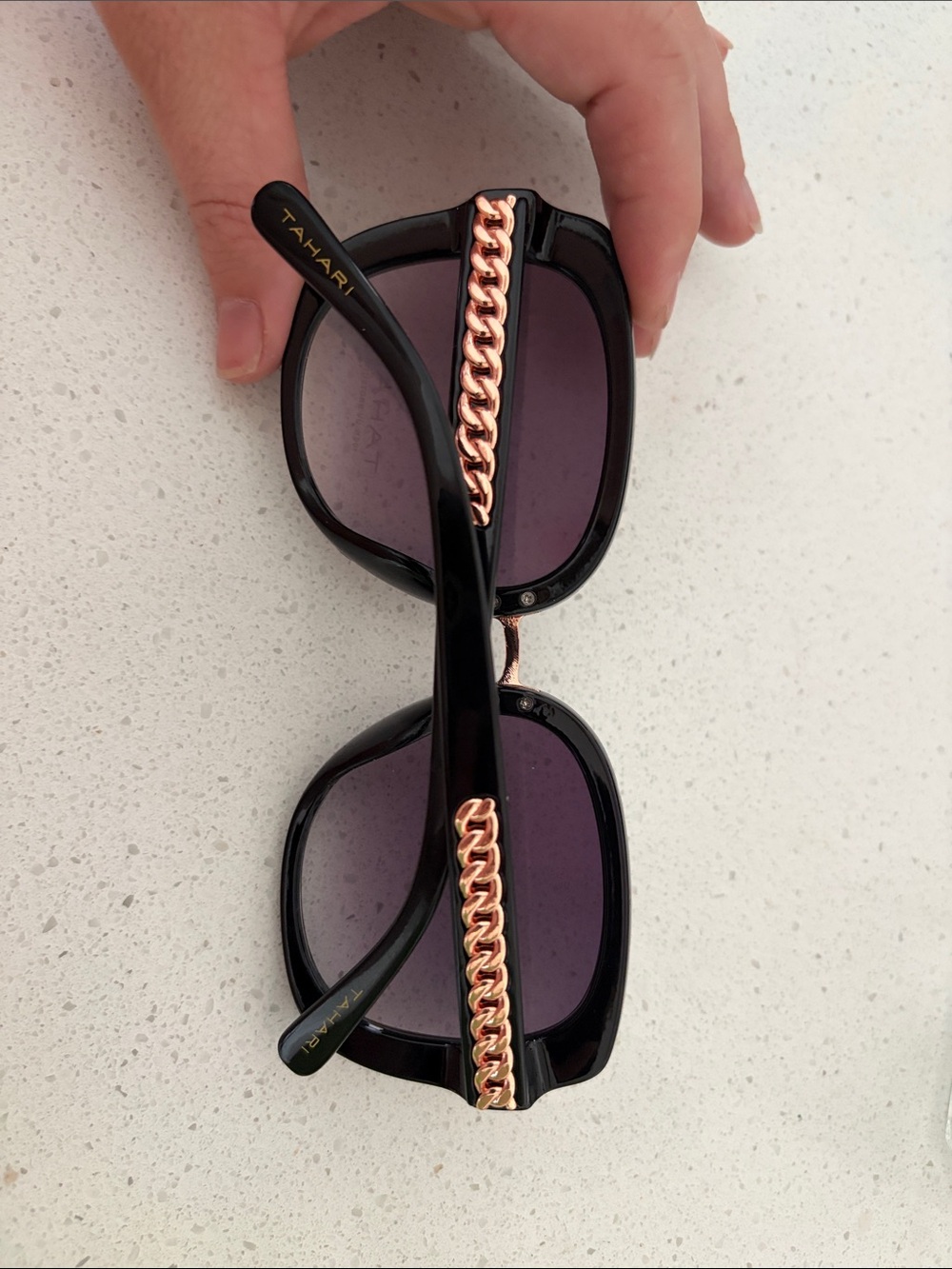 Tahari Black Sunglasses with Rose Gold Chain Trim